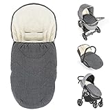 Zamboo Universal Fußsack für Babyschale, Kinderwagen Wanne und Buggy - 2in1 Winterfußsack und Sitzauflage aus kuscheligem Fleece, Baby Fusssack mit Kapuze und Tasche - Grau