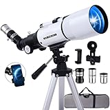 Uonol Teleskop für Erwachsene, leistungsstark, 70 mm Öffnung, 400 mm (16 x 120 x), Refraktor-Teleskope für Astronomie-Anfänger mit Stativ, Handy-Adapter, Tragetasche