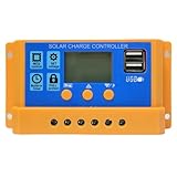 Solarpanel-Laderegler, Solarpanel-Controller – Solarladeregler PWM 30 A mit Dual-USB-Port, LCD-Anzeige, Timer-Anzeige, Einstellung des Panels, 12 V, 24 V, Batterie Reg