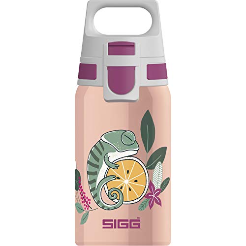 SIGG Shield One Flora Kinder Trinkflasche (0.5 L), Edelstahl Kinderflasche mit auslaufsicherem Deckel, einhändig bedienbare Wasserflasche, Pink