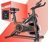 Heimtrainer Fahrrad mit App, SLUNSE Leises Hometrainer Ergometer mit Verbessertem LCD-Monitor, Spinning Bike Indoor mit Verstellbarem Widerstand, Fitnessbike bis 160KG für Kardio-Training zu Hause