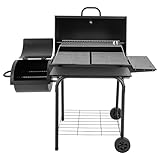 Camping Grill Holzkohlegrill,Kohlegrill mit 2 Grillbereiche,Unabhängiges Grillnetz,147 * 70 * 126cm,Thermometer,10 Personen,Freien, Grillen, Picknicks, Partys