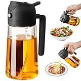 SWEET VIEW 2 in 1 Ölsprüher zum Kochen, 470ml Glasölflaschen/Olivenöl Sprühflasche für Salat, Grillen und Heißluftfritteuse (Schwarz)