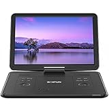 Tragbarer DVD-Player (17,5 Zoll) mit großem 15,6-Zoll-HD-Bildschirm, 6 Stunden Akkulaufzeit, unterstützt USB/SD-Karte/Sync-TV und mehrere Disc-Formate, Lautsprecher mit hoher Lautstärke, Schwarz