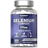 Selen Komplex | 1 Jahr Vorrat - 365 Hochdosiert Tabletten | 3 typen Selenium Komplex aus Natriumselenit und Selenmethionin | 100mcg | Vegane | ohne unnötige Zusätze | by Horbaach