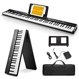 Donner DP-10 Tragbare Klaviertastatur 88 Tasten für Anfänger, Bluetooth faltbare Piano mit 128 Rhythmen, Akkord, Schallplatte, faltbares Digital Piano Bundle mit Pedal, Klaviertasche, Schwarz