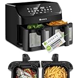 Juskys Heißluftfritteuse 9 L Doppelkammer - XXL Fritteuse mit 2 Körben, 9 Programme, Smart Finish, beschichtet
