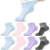 Jeasona 8 Paare Diabetikersocken Damen Ohne Gummi Socken Ohne Gummibund Damen 39-42 Bunt Bambus Socken Damen 39-42 Diabetiker Warm Bambus Sneaker Socken Damen 39-42 Diabetiker-Socken Extra Weit