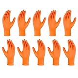 Celuicion Einweghandschuhe, 10 Stück Orange Einmalhandschuhe Extra Stark, Nitrilhandschuhe, Handschuhe Einweg, Arbeitshandschuhe für Werkstatt & Montage