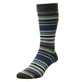 Pantherella Men's All Over Quakers Multi-Stripe Seamless Merino Wool Grey Socks M