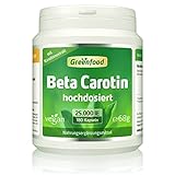 Greenfood - Beta Carotin Kapseln - 25000 iE - Extra hochdosiert - 180 Kapseln - Vorstufe von Vitamin A - Gut für die Sehkraft, Schleimhäute und Knochen