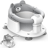Mexgcom Baby Badewannensitz, Baby Badesitz ab 6 Monate, Tragbarer Badewannen mit 4 Saugnäpfen für Kleinkinder und Neugeborene, Bär - Design (Grau)