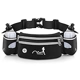 Auniq Trinkgürtel Laufen Hydration Band mit Wasser Flaschen (2 x 300 ml), Laufgürtel Gürteltasche Reflektierend Hüfttasche Bauchtasche Sport für Marathon Joggen Radfahren Reisen Outdoor (Schwarz)