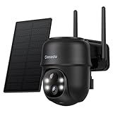 Cinnado Überwachungskamera Aussen Akku Solar - 2K Kamera Überwachung Aussen WLAN Outdoor kabellos Solarpanel 360 Grad, PTZ, PIR Bewegungsmelder IP65, Farbnachtsicht, Zwei-Wege-Audio, Alexa (Schwarz)