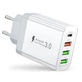 40W USB C Ladegerät, 4 Ports Schnellladegerät PD Power Adapter + QC 3.0 Charger USB-C Stecker Mehrfach Ladestecker für iPhone 16 15 14 13 Pro Max, Samsung Galaxy S25 24, Handys, Tablet, Kindle, iwatch