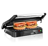 KEINVE Kontaktgrill für Sandwiches, Steak, Panini Grill und Sandwichmaker mit Antihaftbeschichtet, 850W, 23 x 14,5cm, 180º Öffnung, Leicht zu Reinigen.