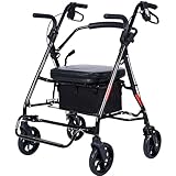 2-in-1-Rollator für Senioren – Medizinischer Gehwagen mit Sitz, Zusammenklappbarer Transportrollstuhl-Rollator, Aufrechter Rollator