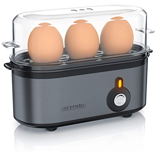 Arendo - Edelstahl Eierkocher Threecook - Egg Cooker - EIN AUS-Schalter - Wählbarer Härtegrad - 210 W - 1-3 Eier - Antirutschgummifüße für sicheren Halt - BPA-frei - GS-Zertifiziert - Cool Grey