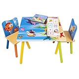 WOLTU Kindertisch mit 2 Stühlen, Tisch und Stühle für Kinder 60x44x60cm, abgerundete Ecken sicher, Kindersitzgruppe mit Meer-Motiv