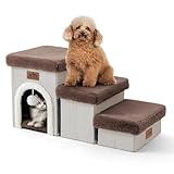 COZY KISS Haustiertreppe für Kleine Hunde mit Stauraum Und Wohnung, Hundetreppe Faltbare für Sofa Couch, Hunde Treppe mit Rutschfestem Boden, Lecksichere, Bis Zu 80kg (Braun, 33x69x36cm, 3)