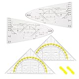 4 Stück Parabelschablone Mathe, Geodreieck Grundschule, Kurvenschablone, Glasklar Parabel Lineal, Normalparabel Schablone, Kunststoff Geodreieck, Geodreieck Flexibel, für Studenten, Büros und Designer