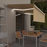 LAPOOH Manuell einziehbare Markise mit Jalousie und LED, 5 x 3 m, Gelb und Weiß, Gartenmarkise, Anti-UV und wasserdicht, einziehbare manuelle Markise, 3069343