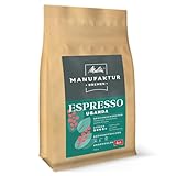 Melitta Manufaktur-Kaffee Espresso Spezialitäten-Kaffee, 500g, ganze Kaffee-Bohnen, ungemahlen, Single-Origin-Farm-Kaffee aus Uganda, geröstet in Deutschland, Stärke 4