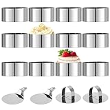 12 Stück Dessertringe und Speiseringe,Edelstahl Servierringe 8cm, Ausgestattet mit 2 Grundplatten und 2 Deckeln, Geeignet für die Herstellung von Keksen, Donuts und Kuchenbackformen
