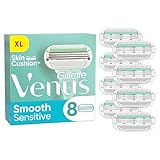 Gillette Venus Deluxe Smooth Sensitive Rasierklingen Damen, 8 Ersatzklingen für Damenrasierer mit 5-fach Klinge, Weiß