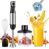 SOLVIEW 1500W Pürierstab Stabmixer Set Edelstahl：5-en-1 Stabmixer Elektrischer - Stufenlos Geschwindigkeiten - Schneebesen,Milchaufschäumer,500ml Häcksler und 600ml Messbecher,für Babynahrung