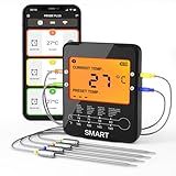 Uzone Fleisch Thermometer,Digital Bluetooth Thermometer Wireless mit 100M APP Fernüberwachung,Thermometer für Ofen Raucher Braten, BBQ Thermometer,LCD Hintergrundbeleuchtung Bildschirm,4 Sonden