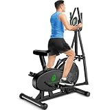 Crosstrainer für zu Hause, ergonomischer 2-in-1-Crosstrainer mit verstellbarem Sitz und Widerstand, LCD-Display, rutschfestem Pedal, platzsparender Tragfähigkeit von 265 lbs (Schwarz)