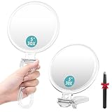 Auxmir 30X Vergrößerungsspiegel Handspiegel mit Griff, Doppelseitig Kosmetikspiegel mit 1X/30X Vergrößerung, Faltbar Tragbar Spiegel Reisespiegel für Makeup Gesichtspflege (Φ9,5 cm)
