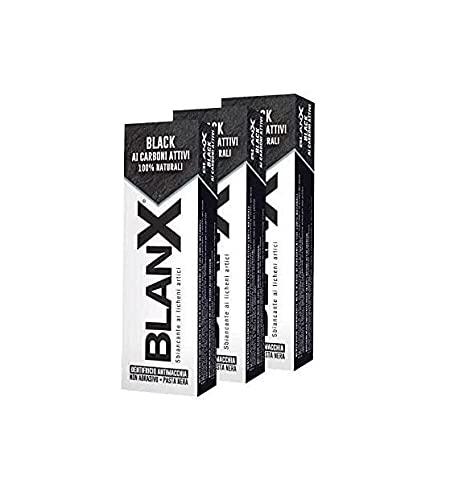 BlanX, Zahncreme Classic Black, Zahnpasta mit Aktivkohle zum Aufhellen, natürlich, nicht schleifend, für weiße Zähne, 75 ml, 3 Packungen