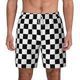 Fdfekgvplp Herren Badehose, schnelltrocknend, doppellagig, schwarz und weiß, kariert, bedruckt, Shorts mit komprimiertem Netzfutter, Weiß, S
