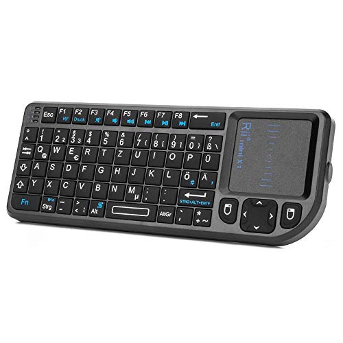 Rii X1 Mini Tastatur Wireless, Smart TV Tastatur, Kabellos Tastatur mit Touchpad, Mini Keyboard für Smart TV Fernbedienung/PC/PAD/Xbox 360/ PS3/Google Android TV Box/HTPC/IPTV (De Layout)