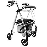 IR10+ Indoor Rollator - Gehwagen - Leichtgewicht, schmal und kompakt für den Gebrauch in Haus und Wohnung, klappbar, Höhe einstellbar, Weiß, inkl. Netz + Tablett