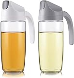 WUWEOT 2er Set 600ml Auto Flip Öl Flaschen, Essig Öl Flasche mit automatischer Kappe und Stopfen, Olivenöl Flasche Ölspender aus Glas für Öl, Essig, BBQ, Weiß und Grau