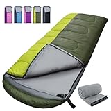 WKFAMOUT XL Schlafsack Outdoor mit Fleecefutter Schlafsäcke Erwachsene Maschinenwaschbar Winter Deckenschlafsack mit Kompressionssack für 4 Jahreszeiten Camping Wandern Olive