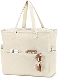 LEDAOU Große Strandtasche mit reißverschluss Damen Wasserdicht Umhängetasche Tragetasche shopper sanddicht mit Reißverschluss Pool Fitness Reisetasche familie(Cord Beige)