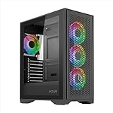 Noua Utopia F502 Schwarz Gehäuse PC Gaming ARGB Mid-Tower ATX 4 RGB LED Lüfter synchronisierbar 120 mm Frontblende Mesh und Seitenwand aus gehärtetem Glas, unterstützt 360 mm Heizkörper