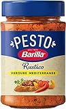 Barilla Pesto Rustico Mediterraneo 1 x 200g | Glutenfreie Italienische Pasta-Sauce mit Zucchini, Paprika und Tomaten, vegane / vegetarische Nudel-Soße, rotes Pesto