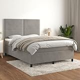 OHOOWOO Boxspringbett mit Matratze Hellgrau 140x200 cm Samt,Boxspringbett mit verstellbarem Kopfteil und Taschenfederkernmatratze Erholsamer Schlaf durch maximalen Liegekomfort