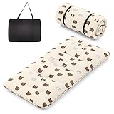 FANTASK Tatami-Matte mit waschbarem Bezug, Japanische Futon Matratze, Faltbare Bodenmatratze, Klappmatratze mit Tragetasche, 90 x 200 cm (Braunbär)