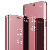Für Samsung Galaxy S9 Plus Hülle Galaxy S9 Plus Handyhülle Spiegeln Leder Flip Hülle Ständer Clear View Spiegel 360 Grad Tasche Schutzhülle mit Standfunktion Handyhülle (Rosé Gold)