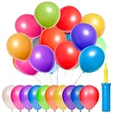 Luftballons Bunt 100 Stück Luftballons Geburtstag 12 Zoll Latex Party Ballons Luftballons Gemischte Farben für Geburtstage Hochzeit Valentinstag Graduierung Kommunion mit Luftballonpumpe