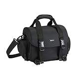 Amazon Basics Schultertasche für SLR-Kamera und Zubehör, Groß, Verstellbarer Gurt, Wasserdicht, Stoßfest, Einfarbig, Gepolstert - Schwarz/Orange