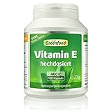 Vitamin E Hochdosiert - Vitamin E mit 400 iE pro Tag (120 Softgels) - Tocopherol unterstützt den Schutz der Zellen vor oxidativem Stress - ohne Zusätze, Gentechnik und laborgeprüft - Greenfood