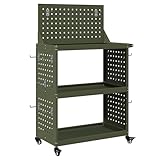 vidaXL Werkstattwagen mit oberem Werkzeugbrett in olivgrün. Der Wagen ist aus pulverbeschichtetem Stahl und hat die Maße 65 x 35 x 111 cm.