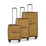 Stratic Bendigo Light+ Kofferset 3-teilig Koffer Weichschale Reisekoffer Trolley Handgepäck, 4 Rollen, TSA Kofferschloss, erweiterbar, S,M,L, Senf